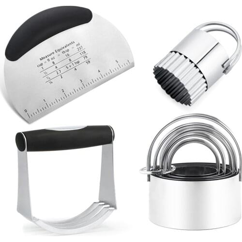 Pastry Cutter and Scraper Set Stainless Steel Dough Blender, Spatula-Pizza/Biscuits Dough Cutter- Choppers Baking Dough Tools