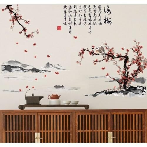 Plum Blossom Wall Sticker Vinyl Wallpaper Art Painting Characters Decals Chinese Style Living Room Bedroom Decoration Poster