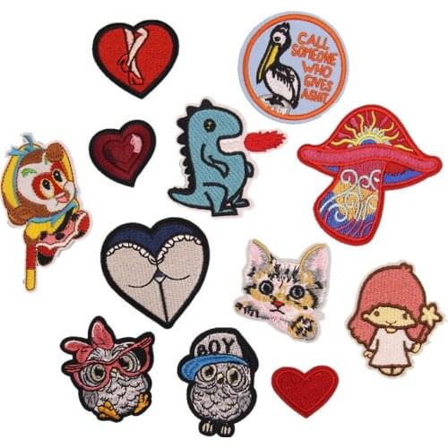 Mix Design Patches Iron On Appliques Cartoon Owl the Monkey King Patch for Clothing Cute Animal Badges Full Embroidery Cat