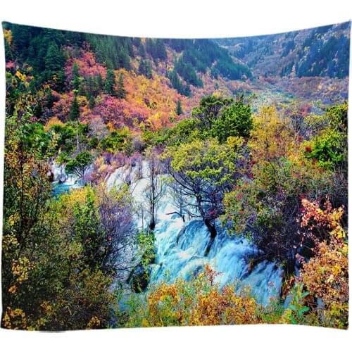 Natural Landscape Forest Falls Woods Waterfall Tapestry Wall Hanging Bed Spread Beach Towel Table Cloth Yoga Mat Large Size