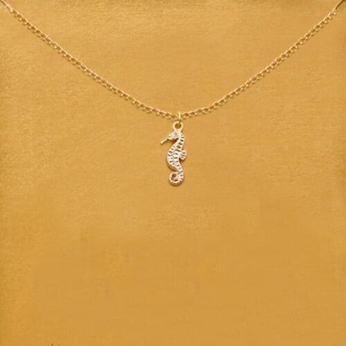 Mini Ocean Animal Inspirations Quote Seahorse Pendant Necklace Small Simple Cute Wedding Gift For Women Girls