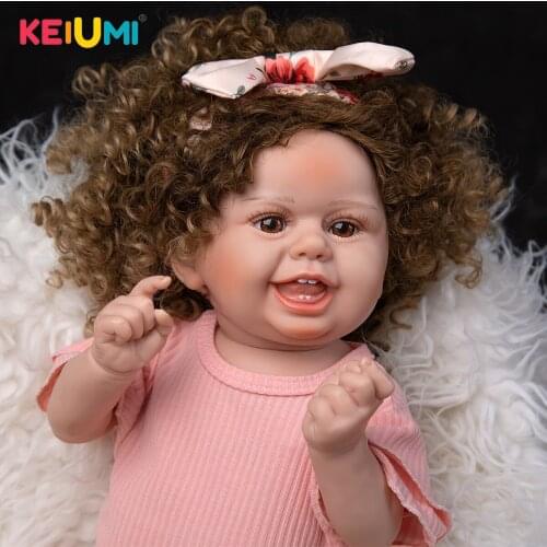KEIUMI 22 Inch Cute High Quality Pasted Wig Hair Reborn Newborn Baby Doll Pink Knit Top And Floral Pants Baby Girl