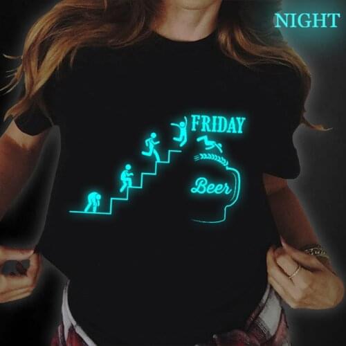 Printed Kawaii Cartoon T-shirt Women Graphics Friday Beer Lover Party Weekend Beer Mug Drunk Shirt Luminous Women Summer T-shirt