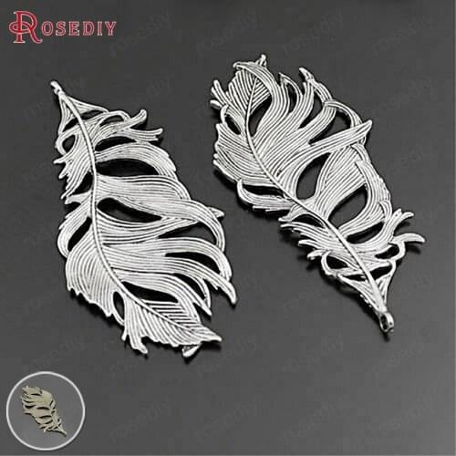 28902)5PCS 86x41MM Antique Style Zinc Alloy Big Feathers Pendants Diy Jewelry Findings Accessories Wholesale
