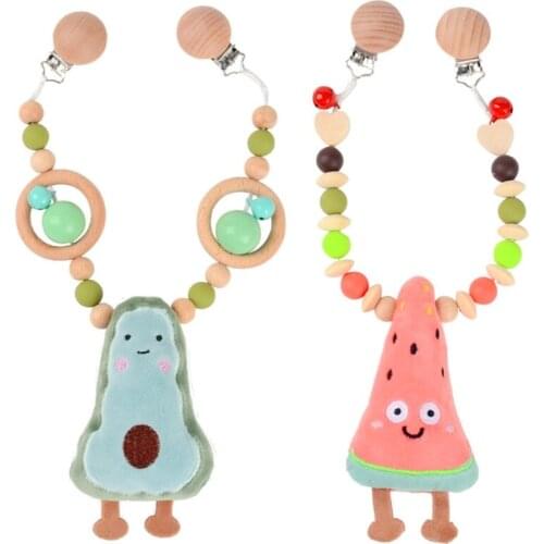 Baby Stroller Hanging Ornament Wooden Crochet Teething Toy Cartoon Rattle Pendant Decor Baby Shower Gift for Newborn Kid
