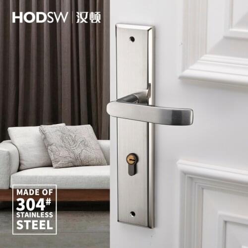 Stainless steel simple indoor door lock solid wood door handle silver metal texture