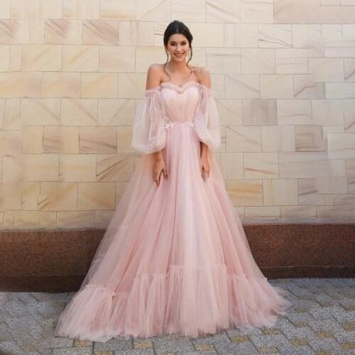 Puffy Sleeve Prom Dresses 2021 Sweetheart Appliques Pleat Ruched Floor Length Elegant Party Evening Gown A-Line Sweep Train