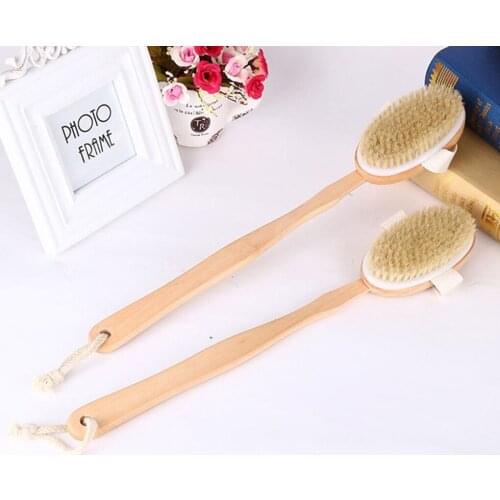 Bathroom Body Brushes Long Handle Bath Natural Bristles Brushes Exfoliating Massager With Wooden Handle Dry Brushing Shower Tool