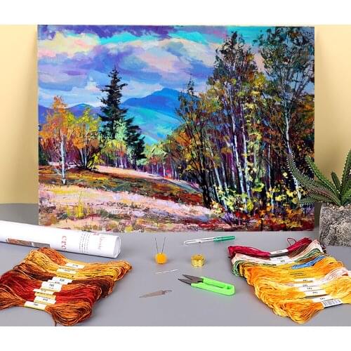 Landscape Printed Fabric 11CT Cross Stitch DIY Embroidery Patterns DMC Threads Painting Needlework Sewing Handiwork Mulina