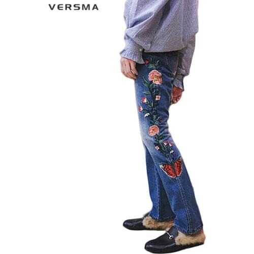 VERSMA 2017 Korean Style GD Butterfly Embroidery Biker Jeans Pants Men Women Boyfriend Jeans Denim Vintage Flare Pants Men Women