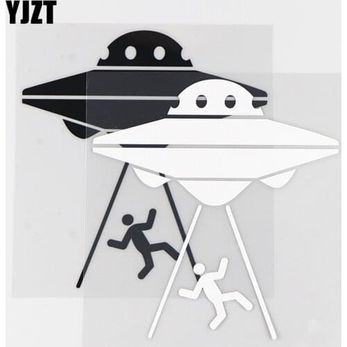 YJZT 12.9×13.5CM Alien Abduction Interesting Vinyl Sticker Car Sticker UFO Black / Silver 10A-0438