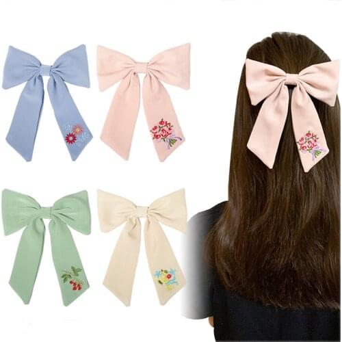 Girls Hair Clips Embroided Autumn Hairgrips for Children Vintage Big Bows Barrettes Kids Hairpins Accessories Photo Props