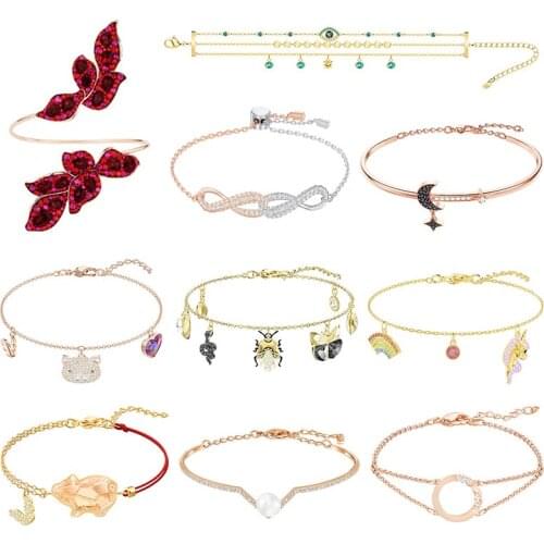 12 High Quality Swa Original V Word Pearl Demon Eye Butterfly Insect Star Moon Camellia Pig Hippocampus Crystal Bracelet Jewelry