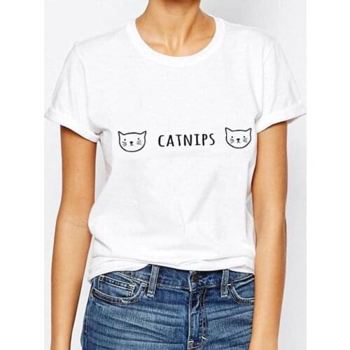 Catnips print street fashion hobby creative letters women t-shirts o-neck short sleeve leisure summer