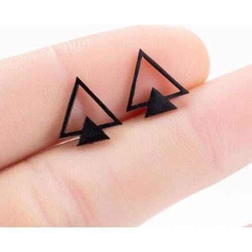 Hfarich Stainless Steel Triangle Earrings for Women Men Black Geometric Double Triangle Earings Piercing Jewelry Ear 2020