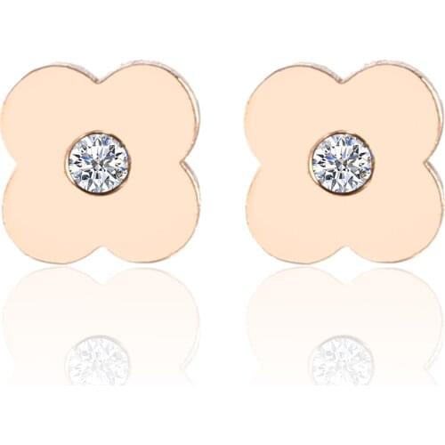 OUFEI Rose Gold Crystal Earrings For Women Stainless Steel Jewelry Woman Vogue 2019 Jewelry Accessories Charm Stud Earrings