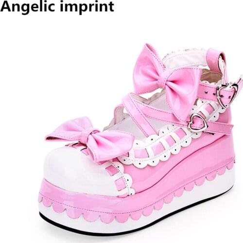 Angelic imprint handmade woman mori girl lolita cosplay shoes lady high trifle heels pumps women princess sweet dress party shoe