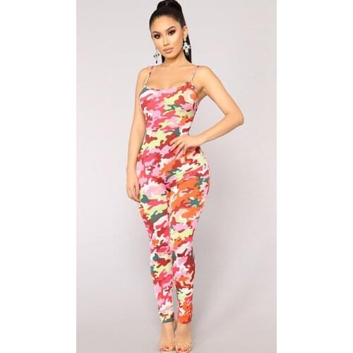 Sexy Camouflage Printed Jumpsuits Women Spaghetti Strap Sleeveless Backless Romper Skinny Sportsuit Casual Overalls Bodysuits
