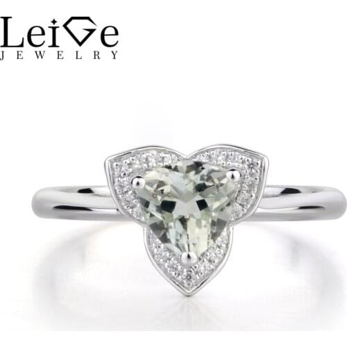 Leige Jewelry Natural Green Amethyst Wedding Rings Solid 925 Sterling Silver Ring Trillion Cut Gemstone Ring Gifts for Women