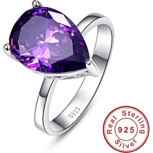 Elegant Waterdrop Amethyst Pearl Cut 925 Sterling Silver Promise Wedding Ring 8.8 Carats Love Engagement Rings for Women