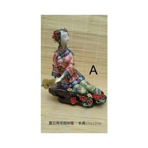 Winter May-summer lotus girl Beauty figure summer autumn and winter classic lady Shiwan doll porcelain porch Bogujia decoration