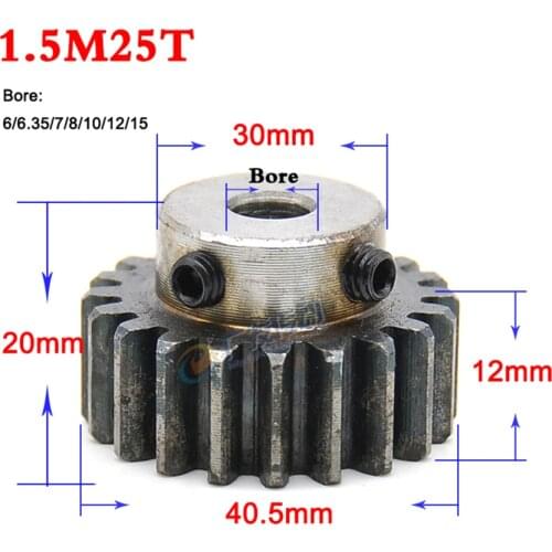 1.5 Modulus 25 Teeth Bore 8mm Spur Gear 45# Steel Module 1.5 Motor Metal Gear Wheel Top Screw