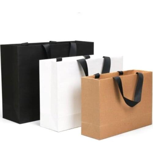 10pcs Paper Gift Shopping Bags with Handles Durable Black White Wedding Decoration DIY White Paperboard Bags