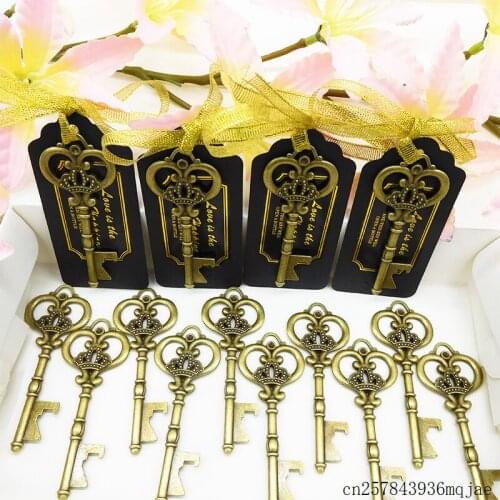200 Sets Beer Openers Key Shaped Bottle Opener with Tag Vintage Zinc Alloy Unique Wedding Favor Party Gift