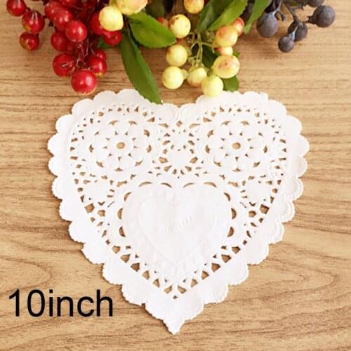 200 Pcs 10inch Heart Shape Romantic Embossed Round Party Paper Doily Cake Doilies for Party Favor Decor 25.4cm