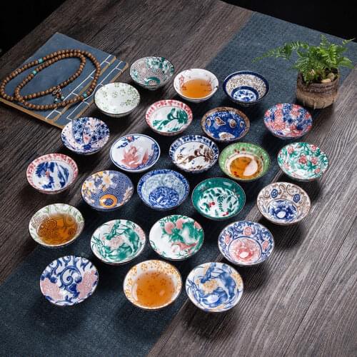 2021 90ml Large Qinghua Porcelain Tea Cups Retro Kung Fu Teacup Ceramic Multicolor Japanese Tea Cups