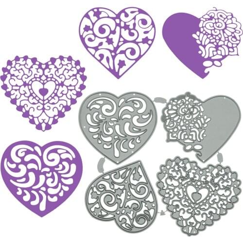 4 PCs Set Hollow Out Heart Shape Metal Cutting Dies Scrapbooking Invitiation Card Photo Album Decorating Craft Cutter Mold