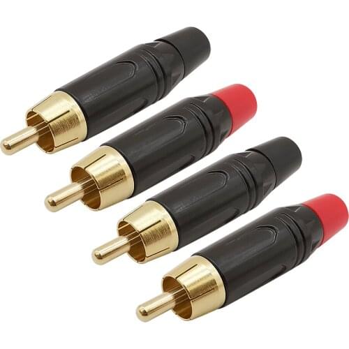 8Pcs Gold Plated RCA Connector RCA Male Audio Speaker Plug Jack Soldering Adapter for 6mm Cable Black & Red