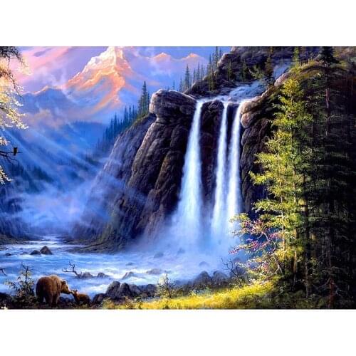 DIY full drill diamond embroidery waterfall forest square diamond painting Cross Stitch picture of Rhinestone mosaic decoration
