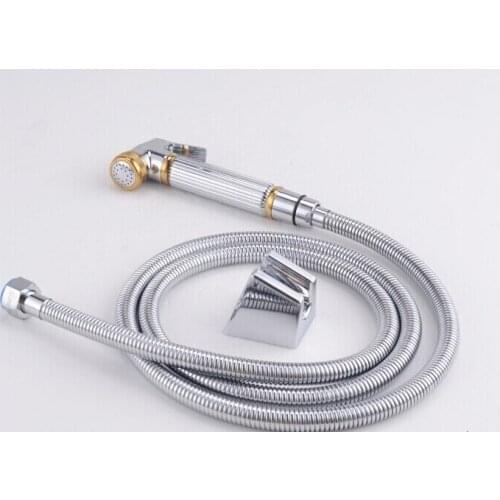 Free ship Gold and chrome brass Hand held bidet shattaf kit sprayer douche set with 1.5M hose Bracket New