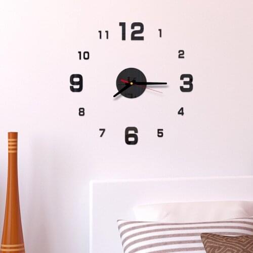 Large Home Wall Clock 3D DIY Clock Acrylic Mirror Stickers Home Decoration Living Room Quartz Needle Self Adhesive Hanging Watch
