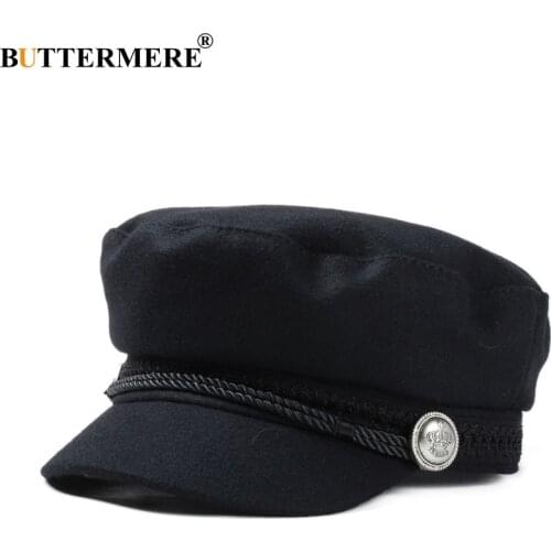 BUTTERMERE Gatsby Hat Female Black Wool Baker Boy Cap Flat Women Elegant Ladies French Painter Cap Spring Classic Newsboy Caps