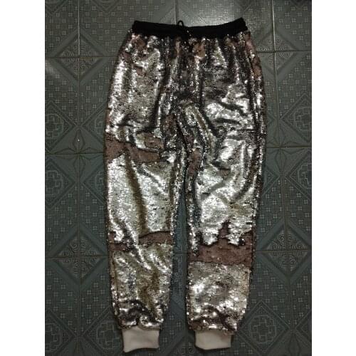 Black White Sequins Long Pants Casual Trousers DJ Hip Hop Dance Pants Nightclub Bar Male Singer Dancer Stage Performance Costume