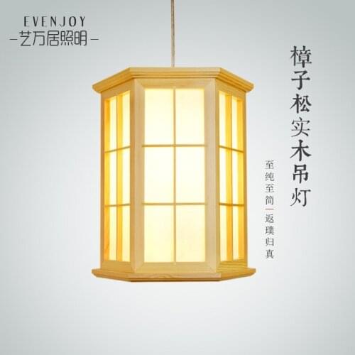 Log lubricious led decorative chandelier restaurant corridor hexagonal shaped droplight import pine send light source