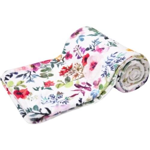 Baby Receiving Blanket with Dotted Backing Floral Printed Swaddle Wrap for Newborn Infant Bedding 75x100cm 69HE