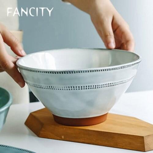 FANCITY Creative Ceramic Tableware Japanese Fruit Salad Bowl Irregular Large Soup Bowl Instant Noodle Bowl Underglaze Restaurant