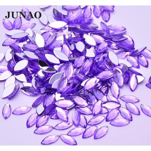 JUNAO 7x15mm 12x25mm Purple Acrylic Crystal Stones Flatback Rhinestones Horse Eye Strass Diamond for Clothes Jewelery Decoration