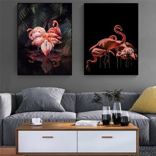 Canvas Painting for Living Room Black Pink flamingo Posters Animal Print Picture Hoom Decor Creativity Wall Modern art painting