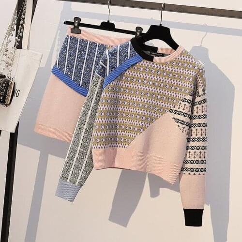 Two-piece Single / Plus Size Womens 100kg Fat Sister Suit Winter New Age Reduction Sweater Loose Slim Skirt Two-piece Suit