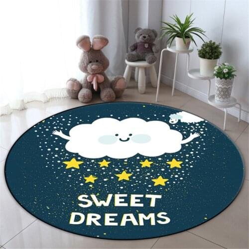 Cartoon Cloud Star Moon Blue Green Round Carpet for Kids Room Bedside Cushion Boys and Girls Baby Room Childrens Play Mat