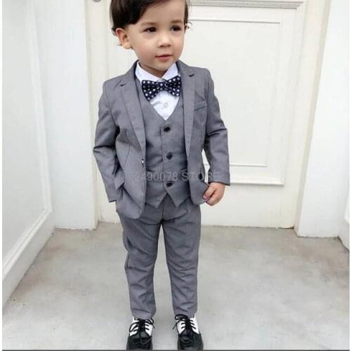 ANNIEBRITNEY grey 3 Piece Slim Fit Men Formal boys Suit Tailor Made Groom Wedding Tuxedo Prom Wedding Business Men Suit Set