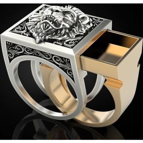 Mens Combination Rings Set Hip Hop Viking Secret Kingdom Lion King Big Ring For Male New Fashion Animal Carving Jewelry Gift