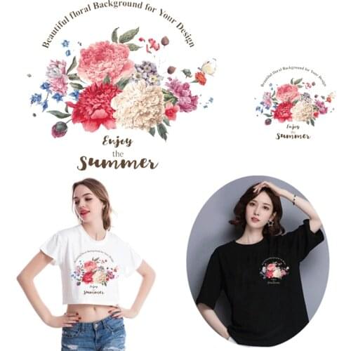 Beautiful flowers Patch Heat Transfer Iron On Patch For Women A-level Washable Clothes Stickers Easy Print By Household Irons