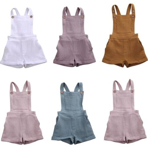 Newest 2020 Infant Baby Boy Girl Romper Newborn Baby Cotton Linen Clothing Sleeveless Solid Outfit Jumpsuit With Pocket 5 Color