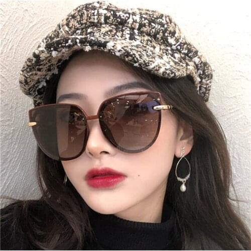 New Sunglasses Women Oversized Cat Eye Eyewear 2021 Gradient Brown Pink Rimless Sun Glasses for Female Brand Designer Uv400