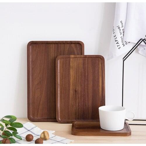 Serving Trays Tea Coffee Fruit Breakfast Flowers Raised Wood Platter Rectangular Black Walnut